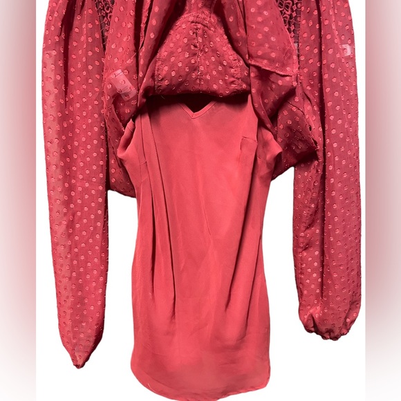 Daniel Rainn Anthropologie Dottied Flowy Blouse Red M - Picture 2 of 4